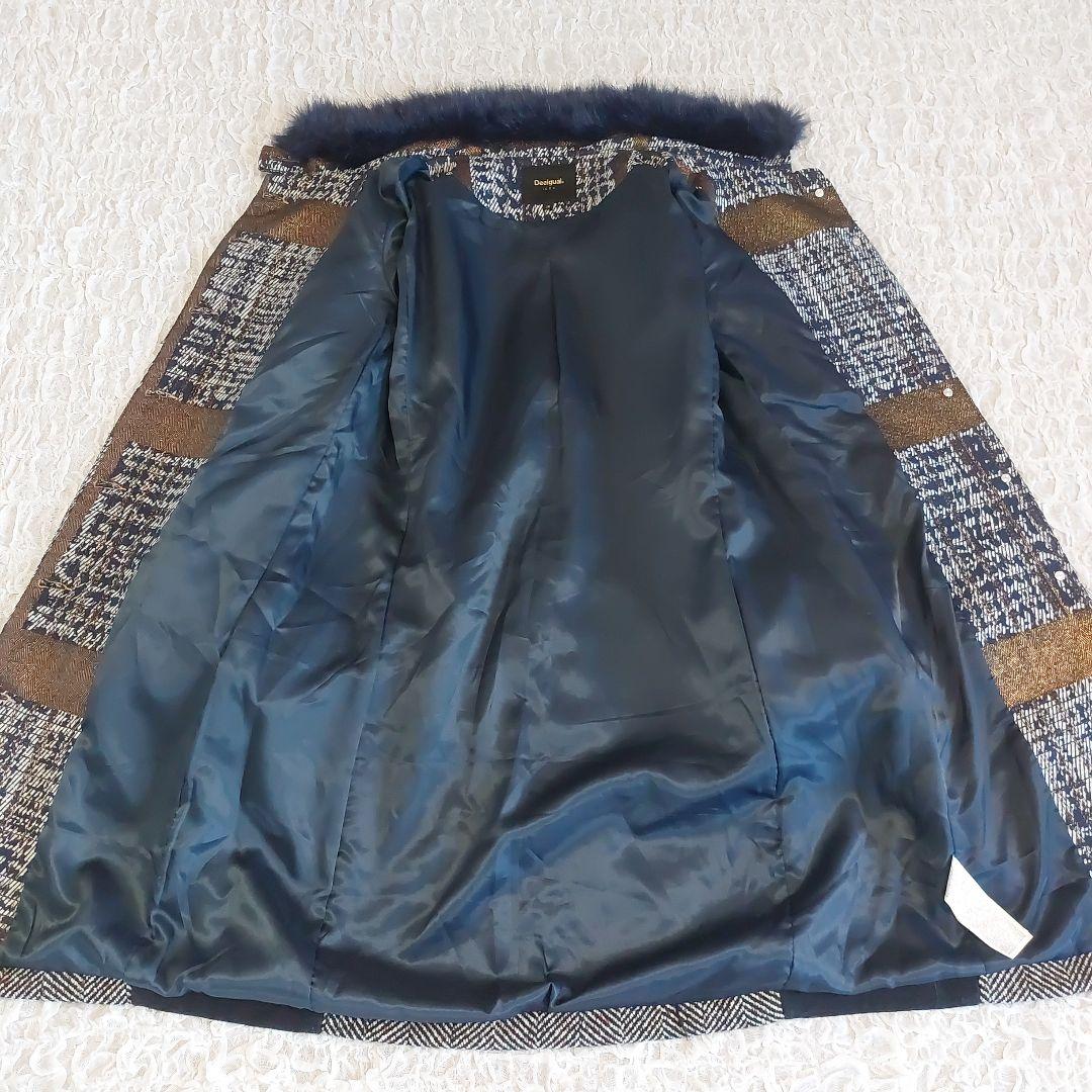 個性派✨Desigual 豪華刺繍 デニムパッチワーク ロングコート ファー襟