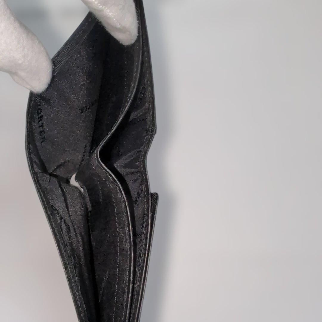 PORTER折り財布　カレント　ブラック　レザー　フラップ　ブランドロゴ金具