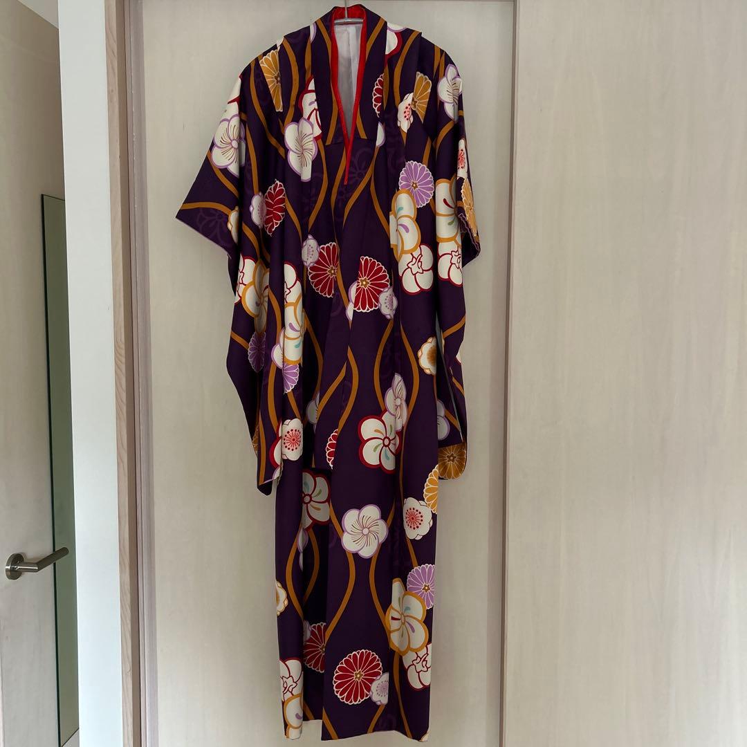 七五三　七歳　着物フルセット　紫　帯　小物一式　草履