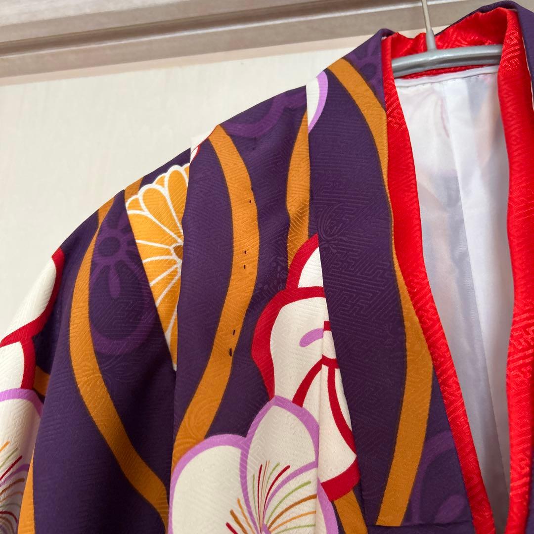 七五三　七歳　着物フルセット　紫　帯　小物一式　草履