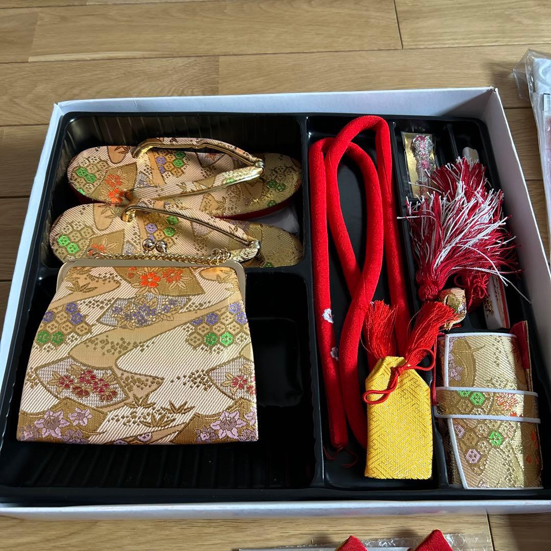 七五三　七歳　着物フルセット　紫　帯　小物一式　草履