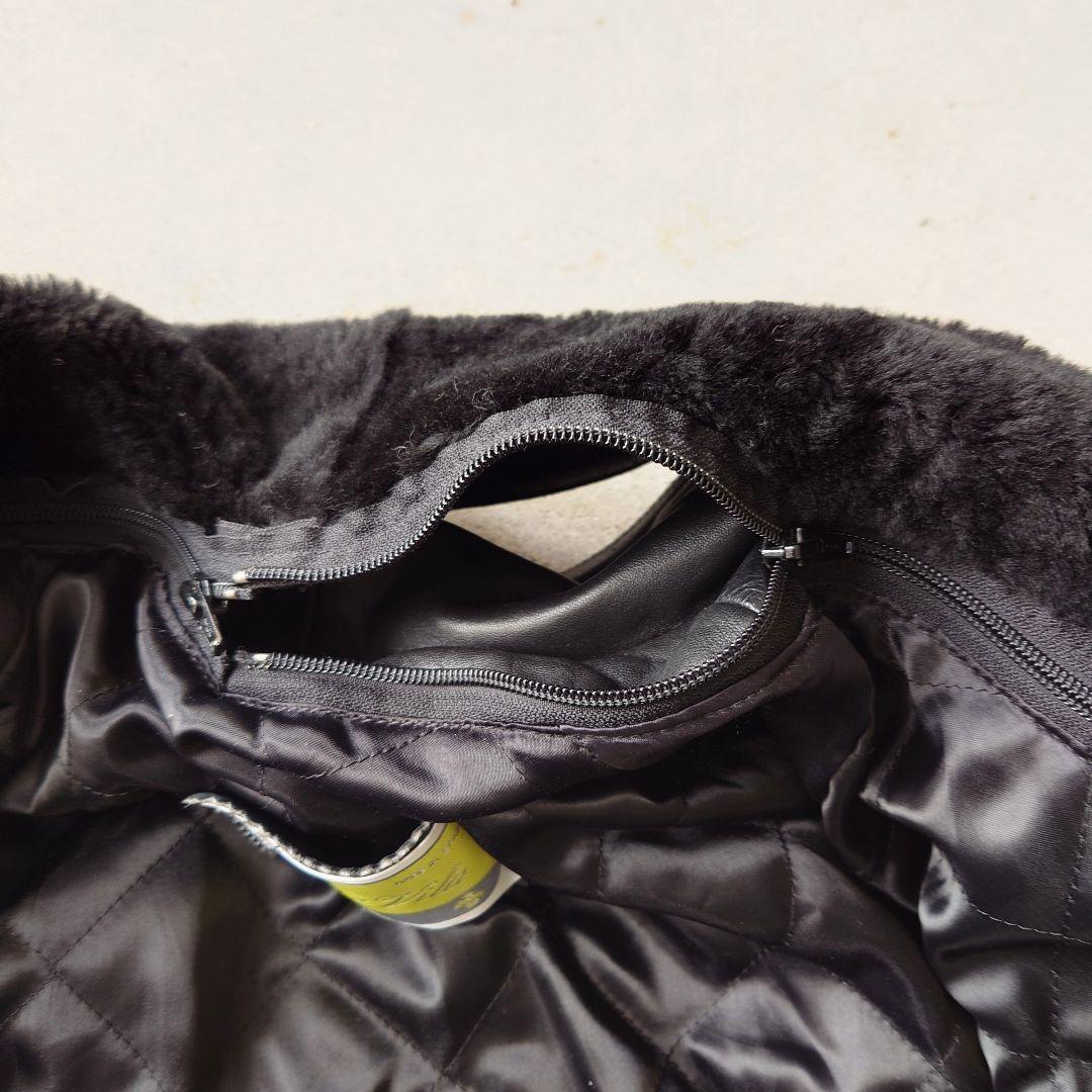 ヴィンテージ スペイン製襟ボアレザーブルゾンジャケット 短丈 本革 古着