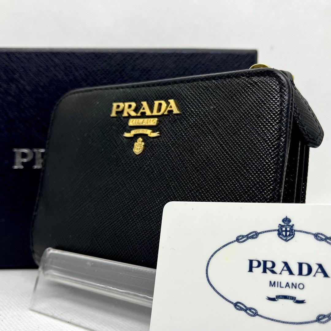 極美品/現行✨プラダ 二つ折り財布 メタルロゴ サフィアーノ L字ファスナー