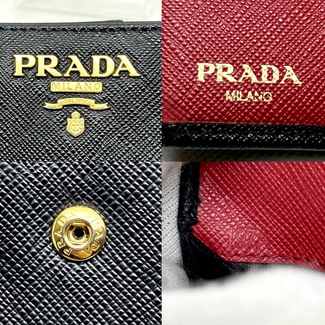 極美品/現行✨プラダ 二つ折り財布 メタルロゴ サフィアーノ L字ファスナー