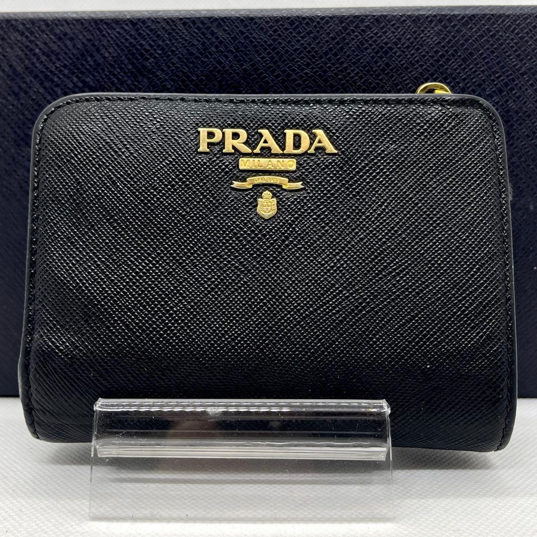 極美品/現行✨プラダ 二つ折り財布 メタルロゴ サフィアーノ L字ファスナー