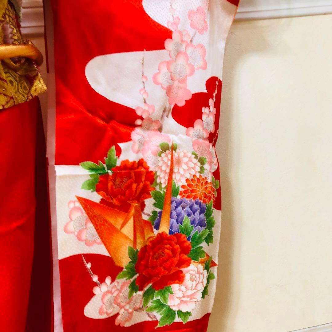 豪華正絹7歳完全フルセット⭐︎人気赤地菊金糸刺繍⭐︎✨梅花金彩煌びやか逸品