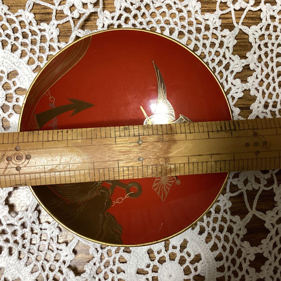 k2f14 赤色漆器 3枚セット 鶴と亀と日章旗のデザイン