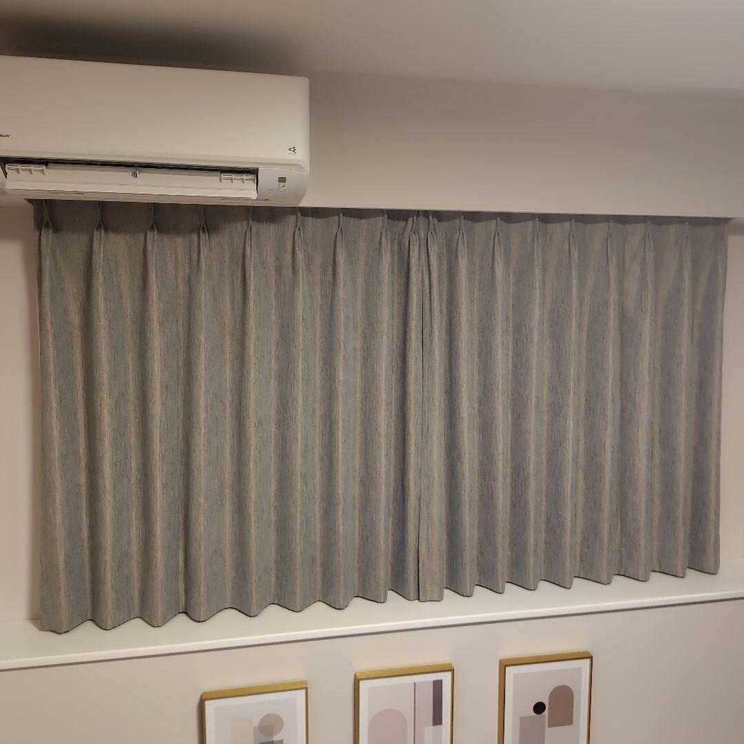 薄緑カーテン×ベージュカーテン(白レース付) ポリエステル 4点セット