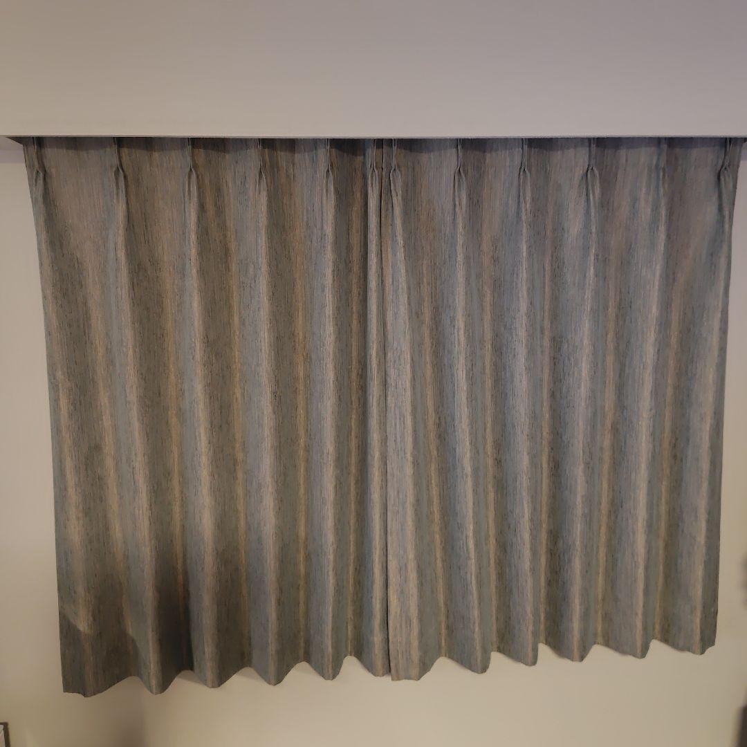 薄緑カーテン×ベージュカーテン(白レース付) ポリエステル 4点セット