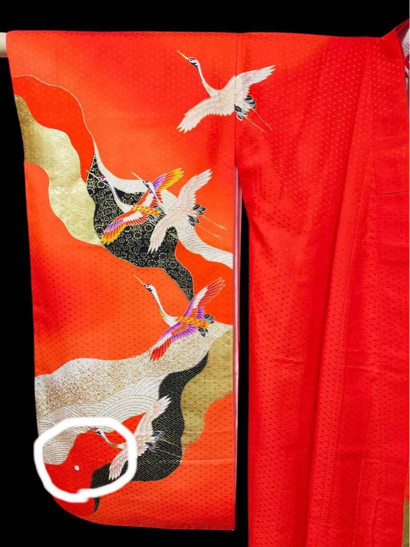 □七五三　正絹女児振り袖着物　襦袢半衿付　鶴