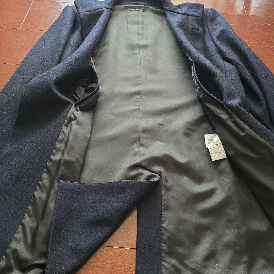 theoryメンズスタンドカラーコートbelvin　ネイビーM　カシミア混紡