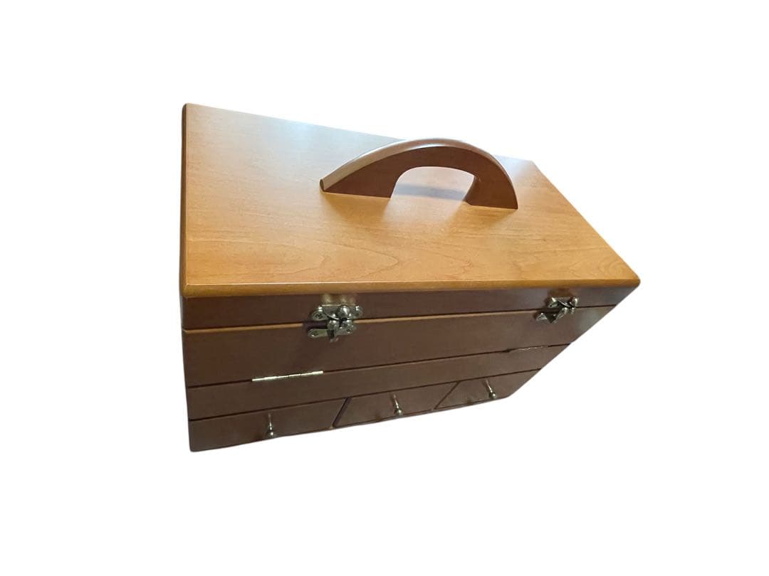 木製大型コスメティックボックス４段階可動式三面鏡付　手鏡付