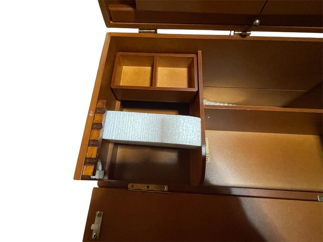 木製大型コスメティックボックス４段階可動式三面鏡付　手鏡付