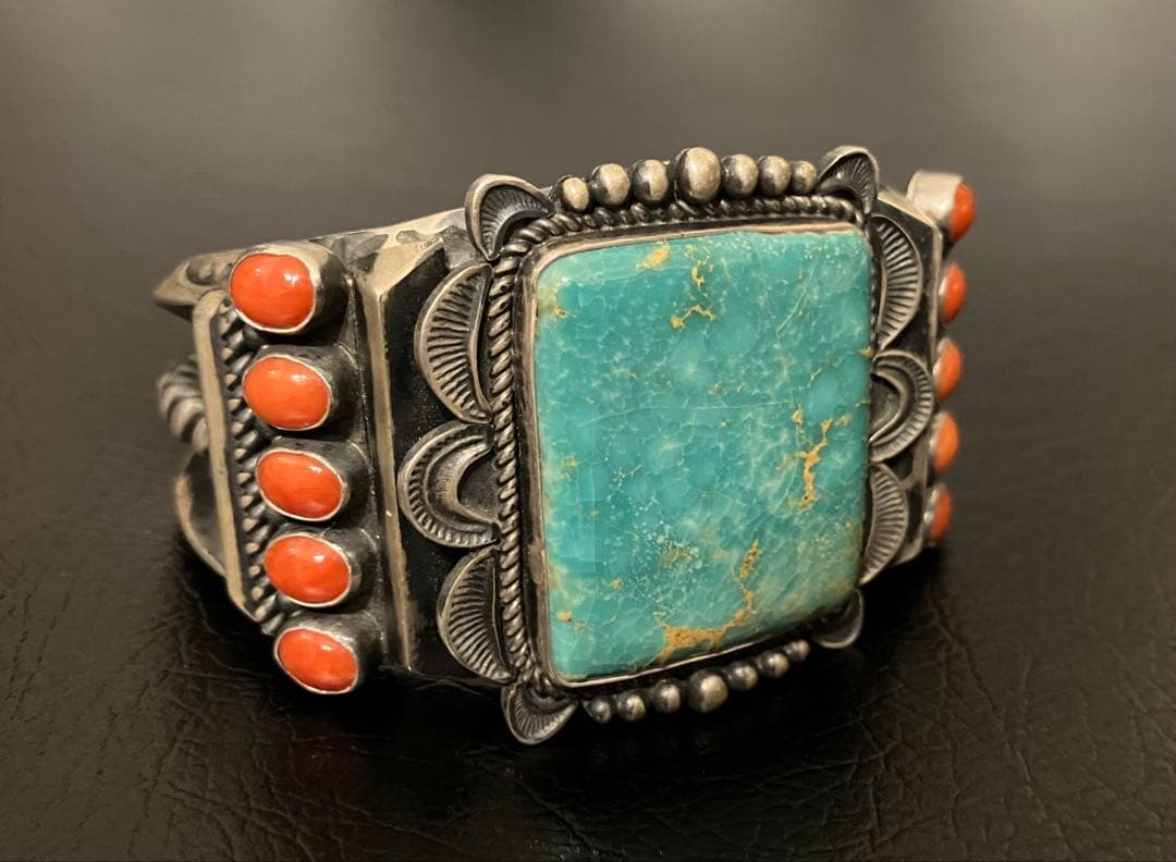 NAVAJO 故カークスミスKirk Smithターコイズ&コーラルバングル