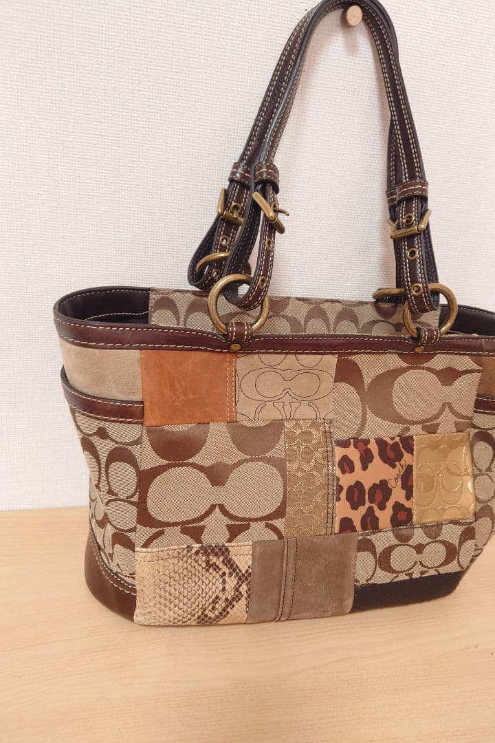 COACH コーチ トートバッグ パッチワーク 豹柄 キャンバスレザー
