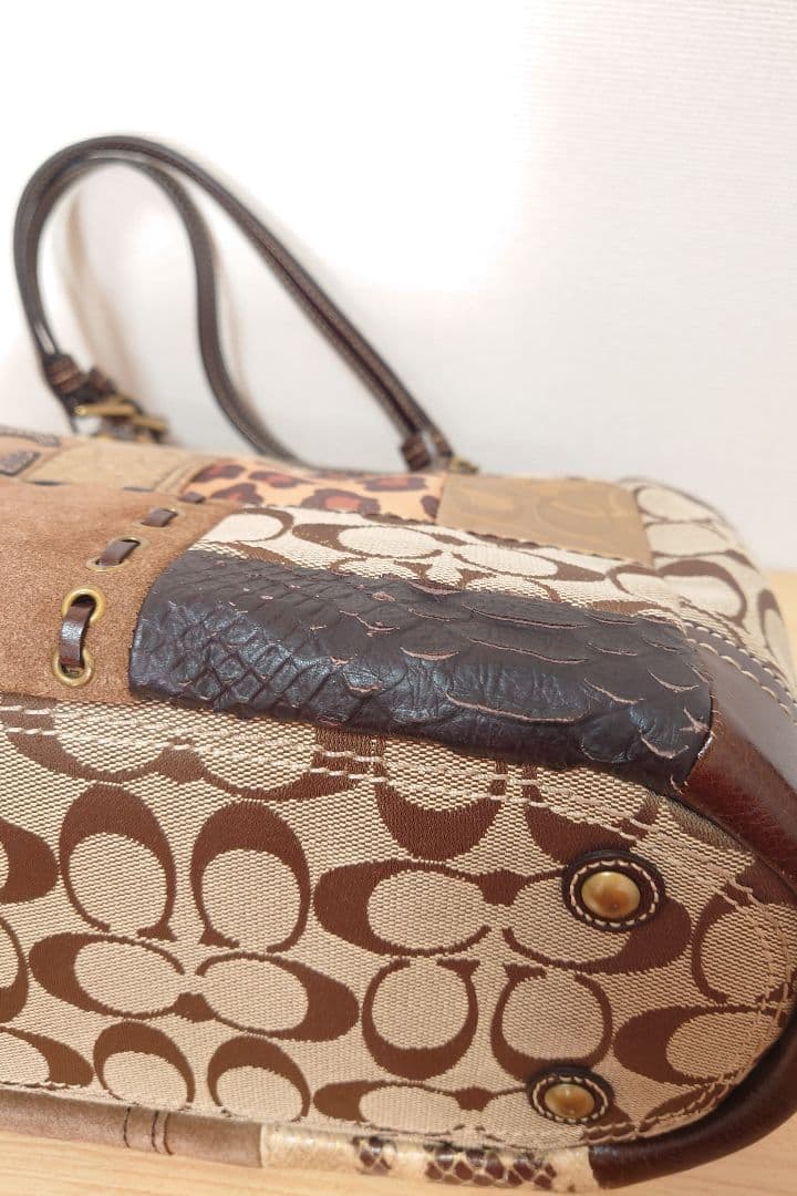 COACH コーチ トートバッグ パッチワーク 豹柄 キャンバスレザー