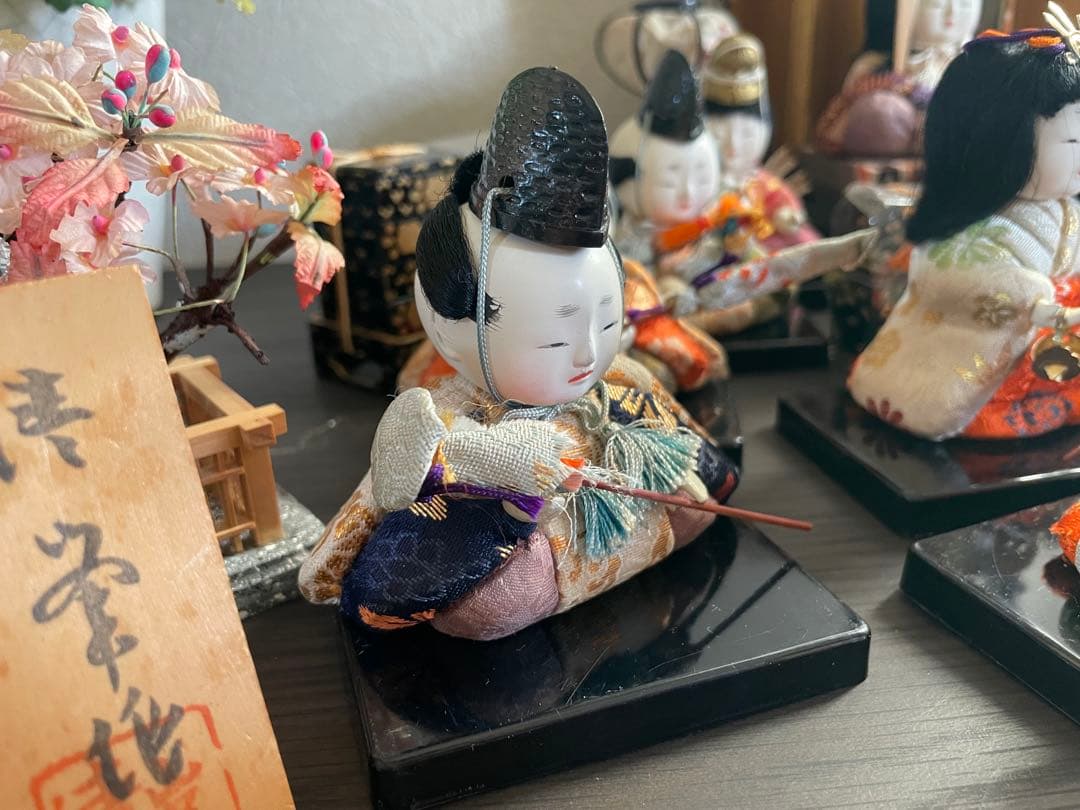 アンティーク木目込十五人飾り　コンパクトサイズ雛人形　清峯作