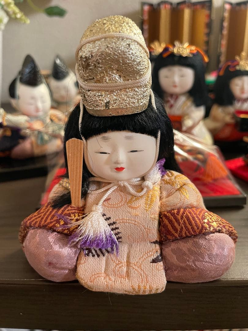 アンティーク木目込十五人飾り　コンパクトサイズ雛人形　清峯作