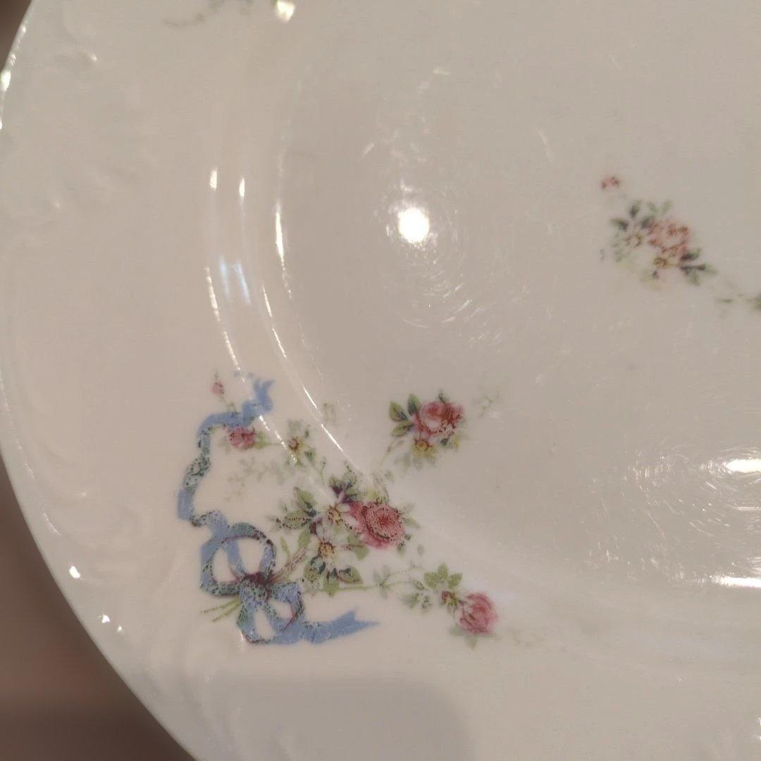 ヴィクトリアン　花柄リボン装飾 ホワイトプレート 2枚セット