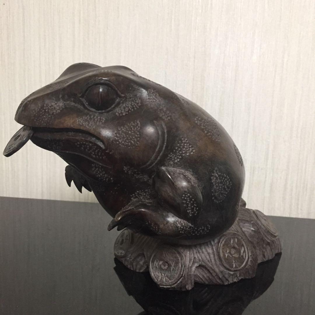 民藝　木彫り　カエル　骨董　古物　アンティーク　黒檀