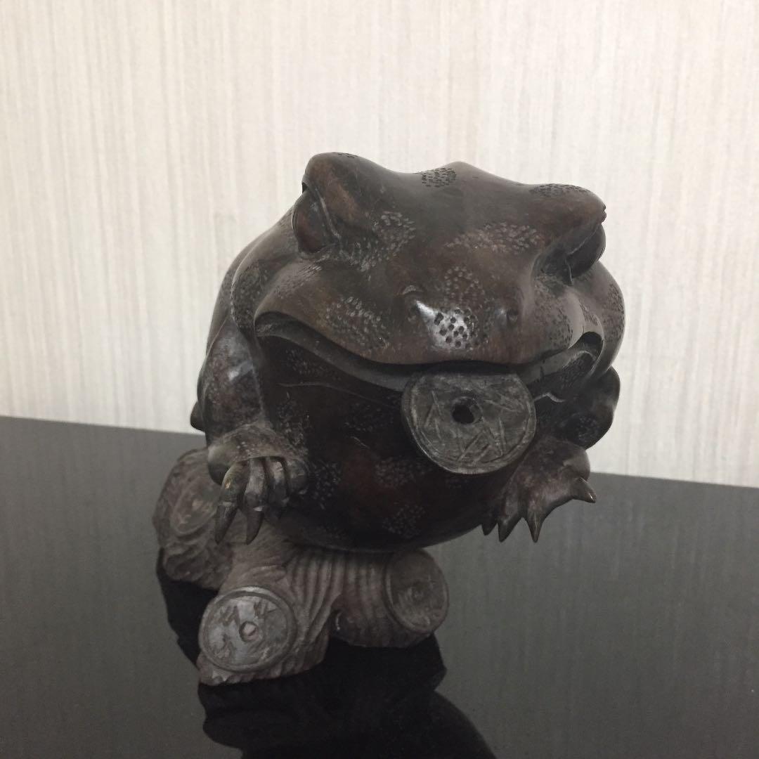 民藝　木彫り　カエル　骨董　古物　アンティーク　黒檀