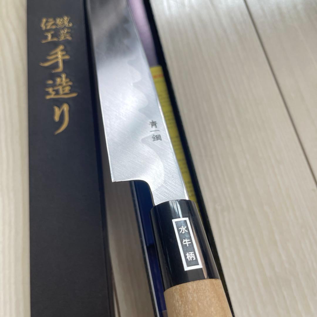 8.新品 未使用 堺剱菊水 さしみ包丁 正夫 青一鋼 本霞研ぎ 27cm