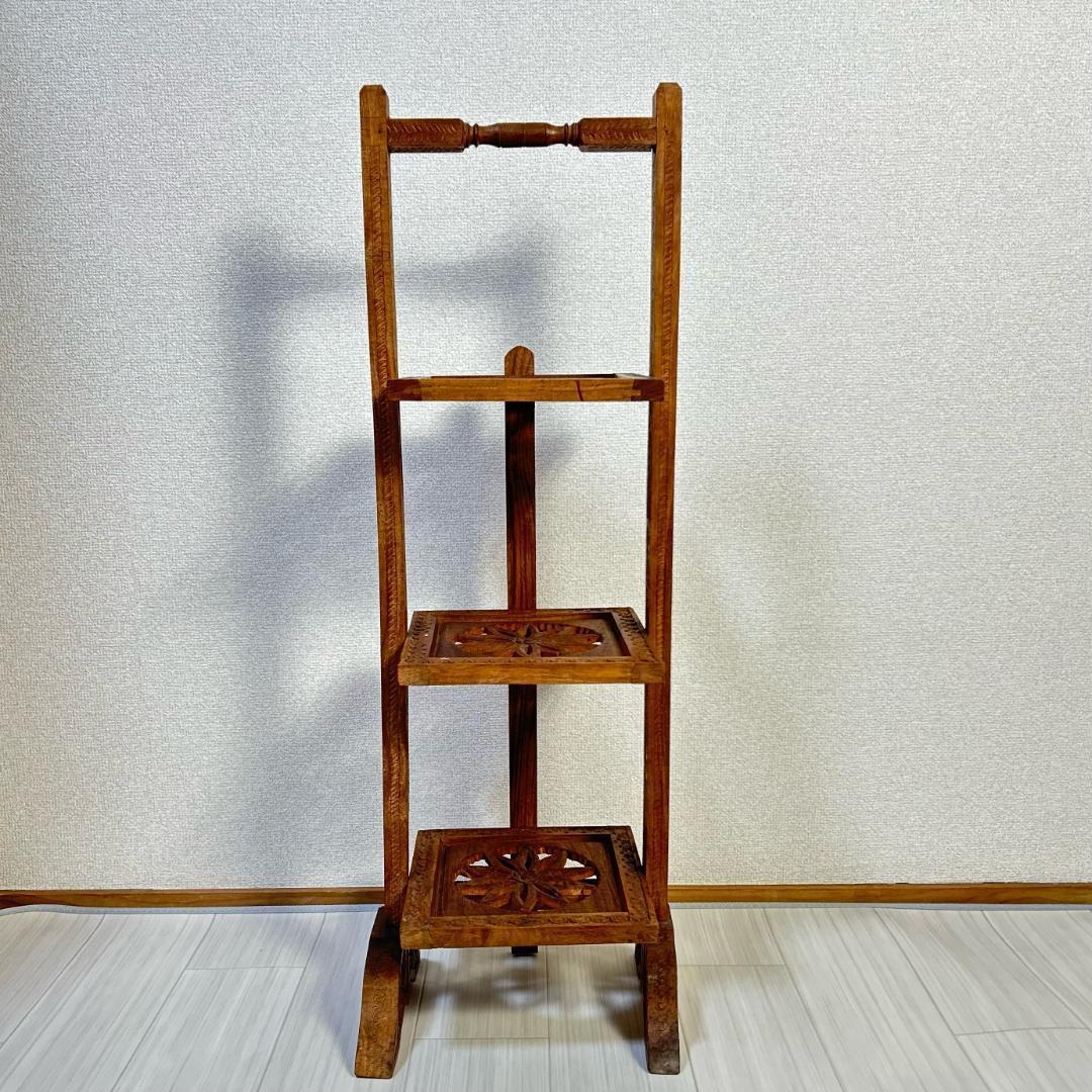 ケーキスタンド　木製　3段　アンティーク　昭和レトロ　サイドテーブル　飾り棚