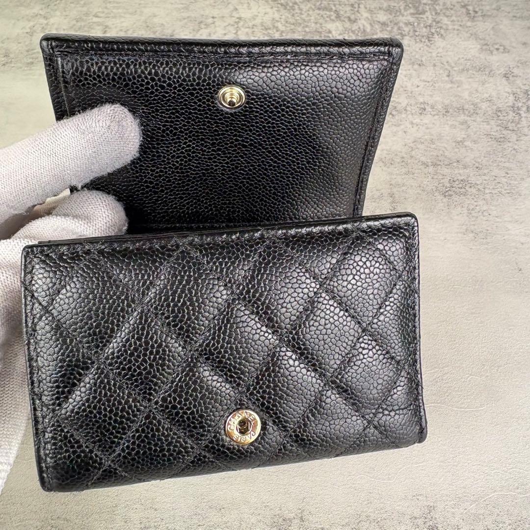 CHANEL ボーイシャネル　キャビアスキン　三つ折り　財布　ケース
