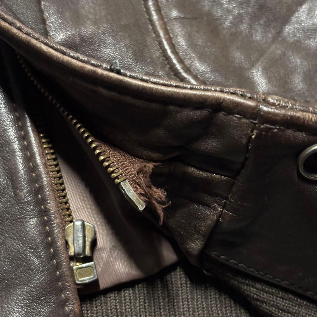 90’s ヴィンテージ レザージャケット 茶色 本革 短丈 無骨