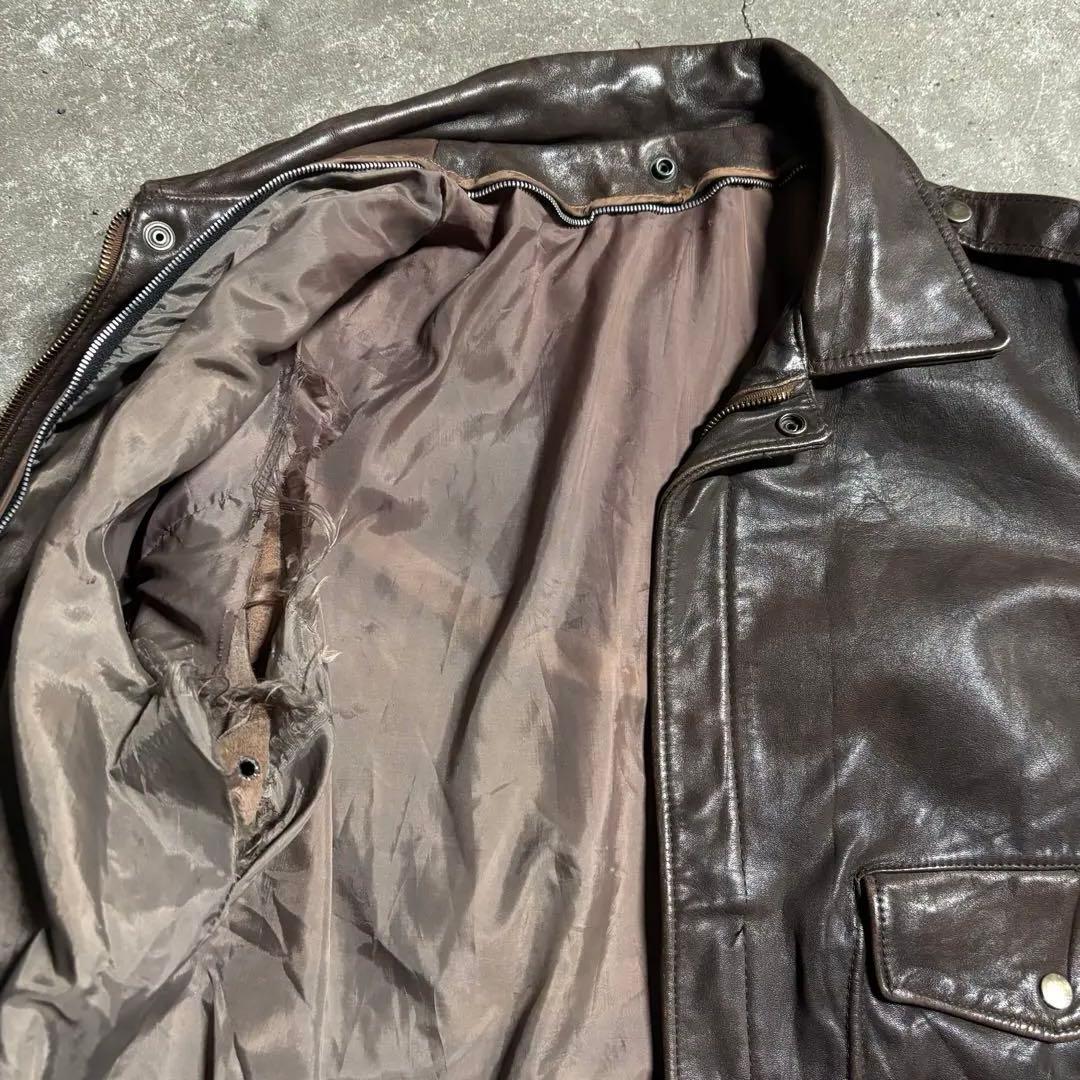 90’s ヴィンテージ レザージャケット 茶色 本革 短丈 無骨