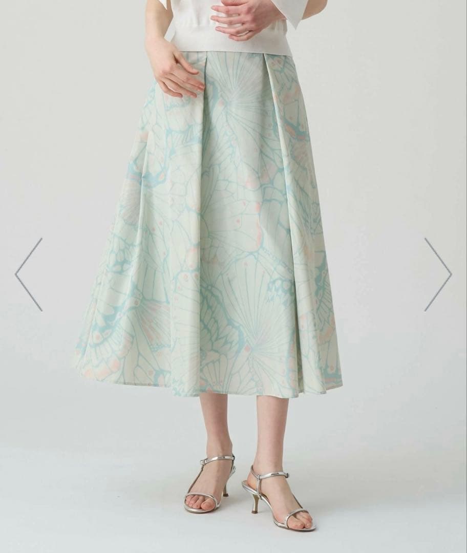 【美品】ANAYI 2025SS新作 現行品 バタフライプリントタック スカート