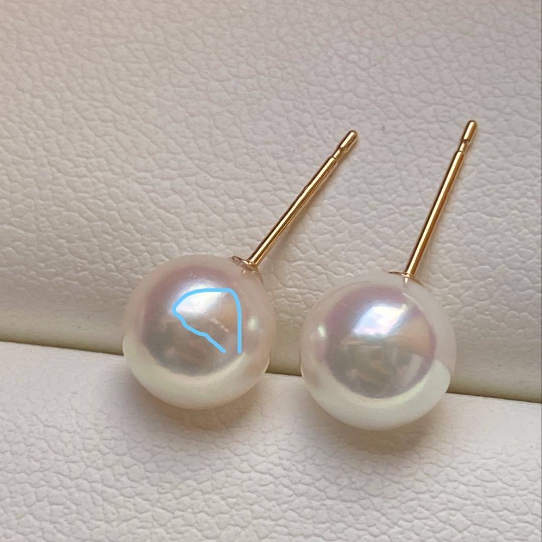 2052 あこや真珠　K18 天女級のテリ7.5-8mm パールピアス