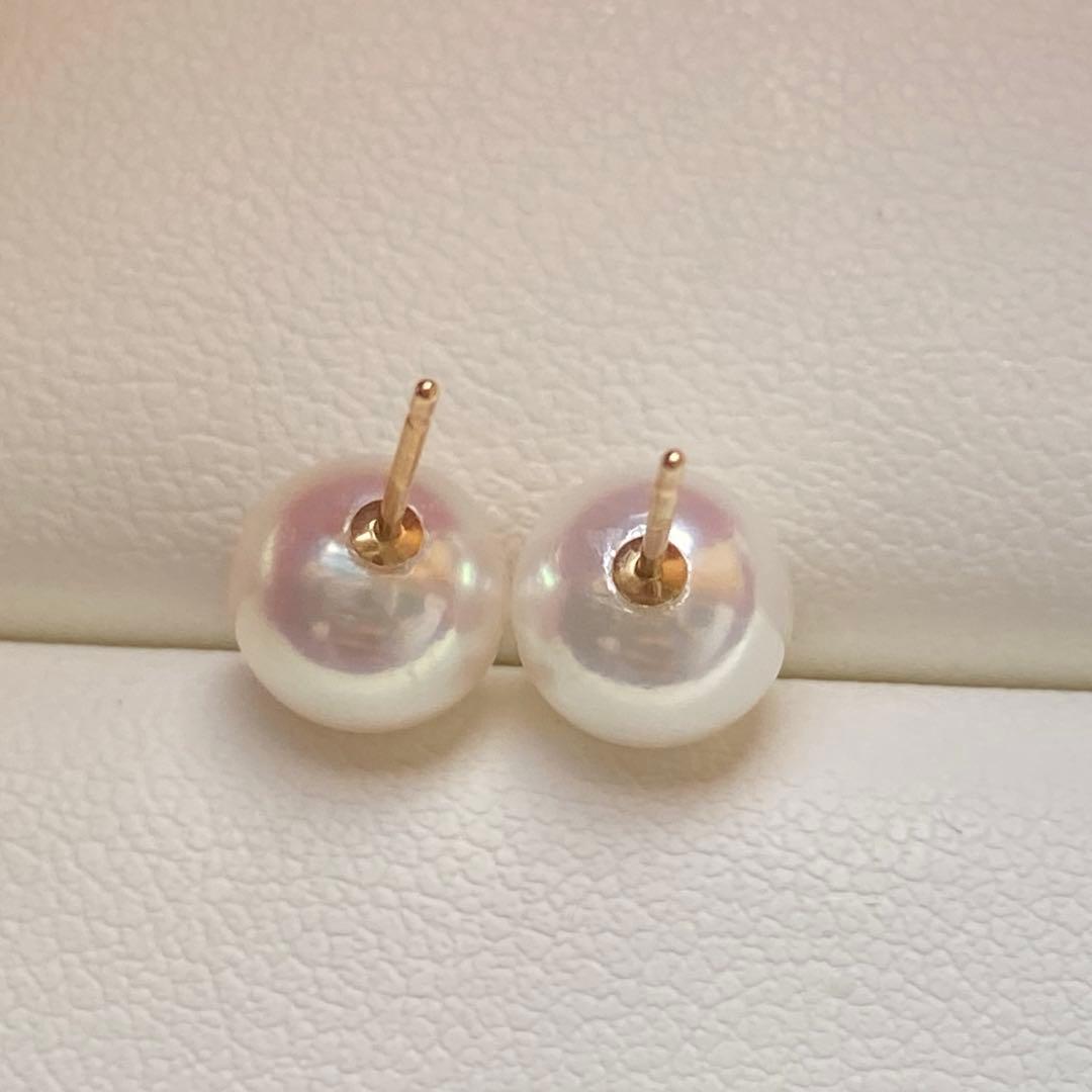 2052 あこや真珠　K18 天女級のテリ7.5-8mm パールピアス