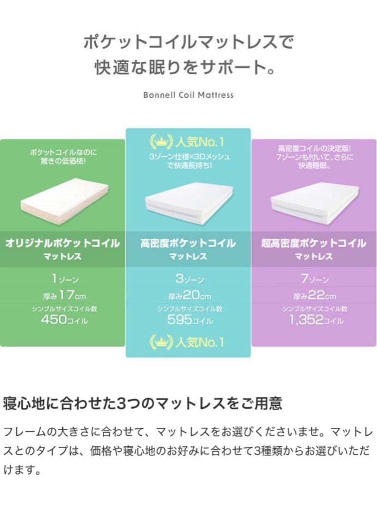 高密度ポケットコイルマットレス付　シングル　ファブリックすのこベッド