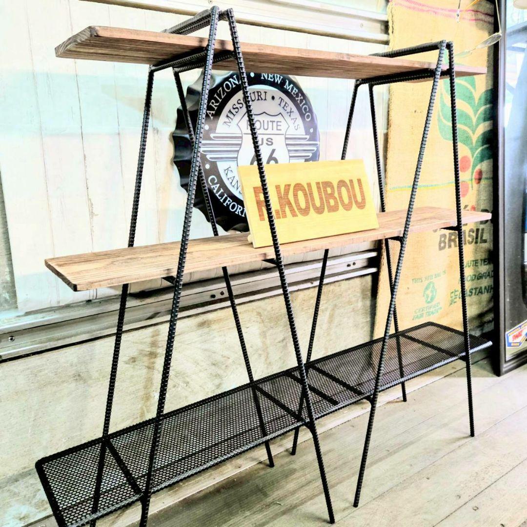 アイアンラック　ダブルラック　折り畳み式　ラダーシェルフ　フラワースタンド