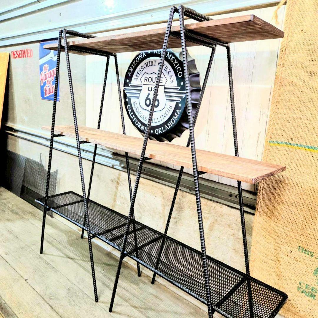 アイアンラック　ダブルラック　折り畳み式　ラダーシェルフ　フラワースタンド