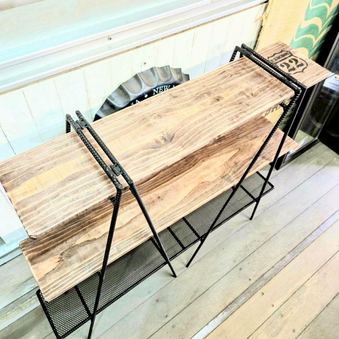 アイアンラック　ダブルラック　折り畳み式　ラダーシェルフ　フラワースタンド