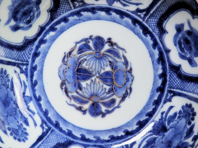 古伊万里　染付　花に獅子の図　膾皿 ５客　江戸期　B073AS-CKj