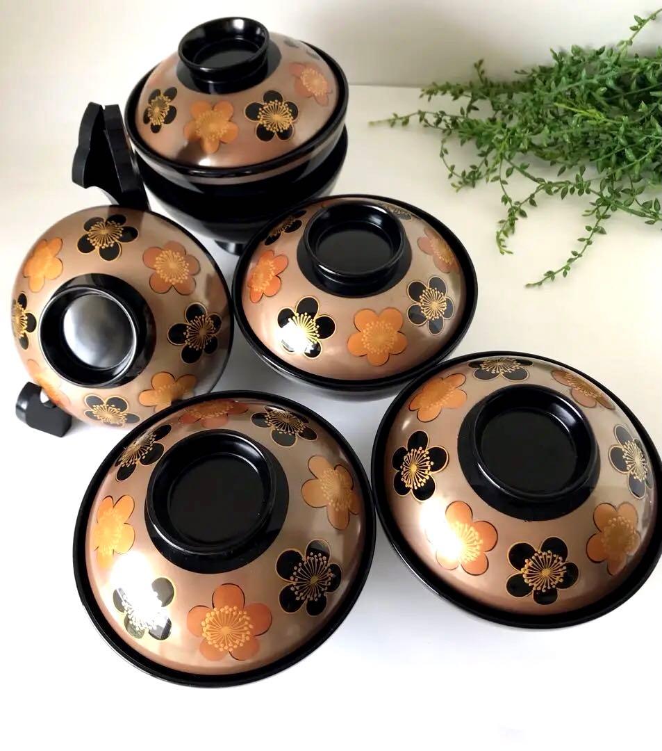 特製　能登輪島塗 蒔絵 木製　蓋付椀 煮物椀　吸物椀　5客セット　共箱