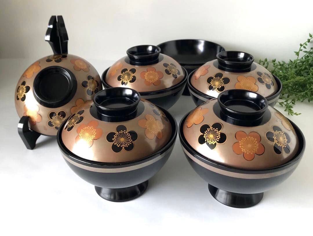 特製　能登輪島塗 蒔絵 木製　蓋付椀 煮物椀　吸物椀　5客セット　共箱