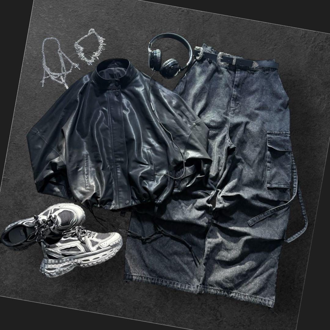 ジャケット・アウター leather jacket buggy parachute pants y2k