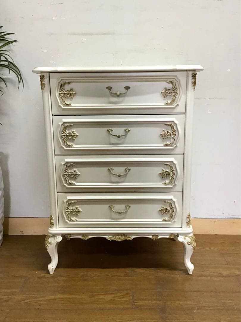 ブランチ☆管146☆イタリア製☆ロココ調☆姫系☆白家具☆4段チェスト