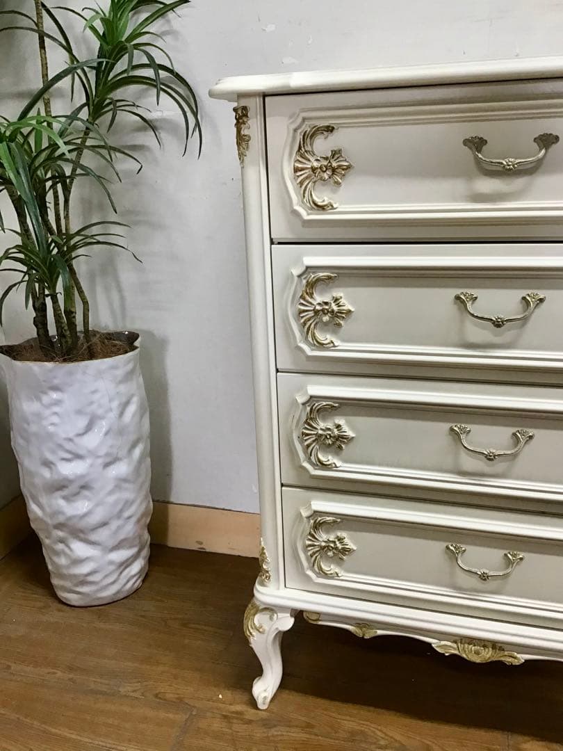 ブランチ☆管146☆イタリア製☆ロココ調☆姫系☆白家具☆4段チェスト