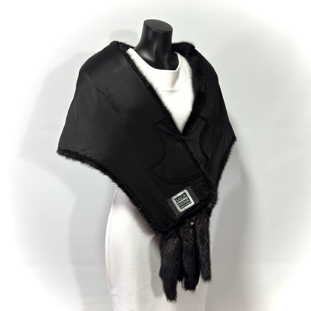 【高級】SAGA MINK サガミンク Black ショール ミンクテール 大判