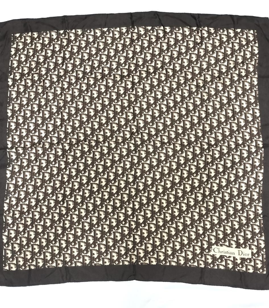 クリスチャンディオール スカーフ シルク トロッター ロゴ 総柄 ブラウン