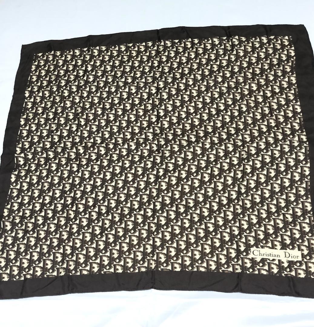クリスチャンディオール スカーフ シルク トロッター ロゴ 総柄 ブラウン
