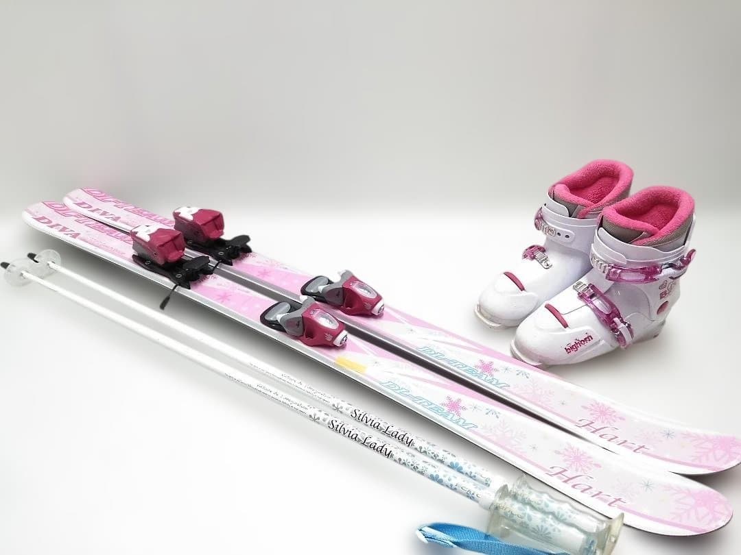 ジュニアスキー4点セット 女の子 ハート 128cmビッグホーンBJX 23cm