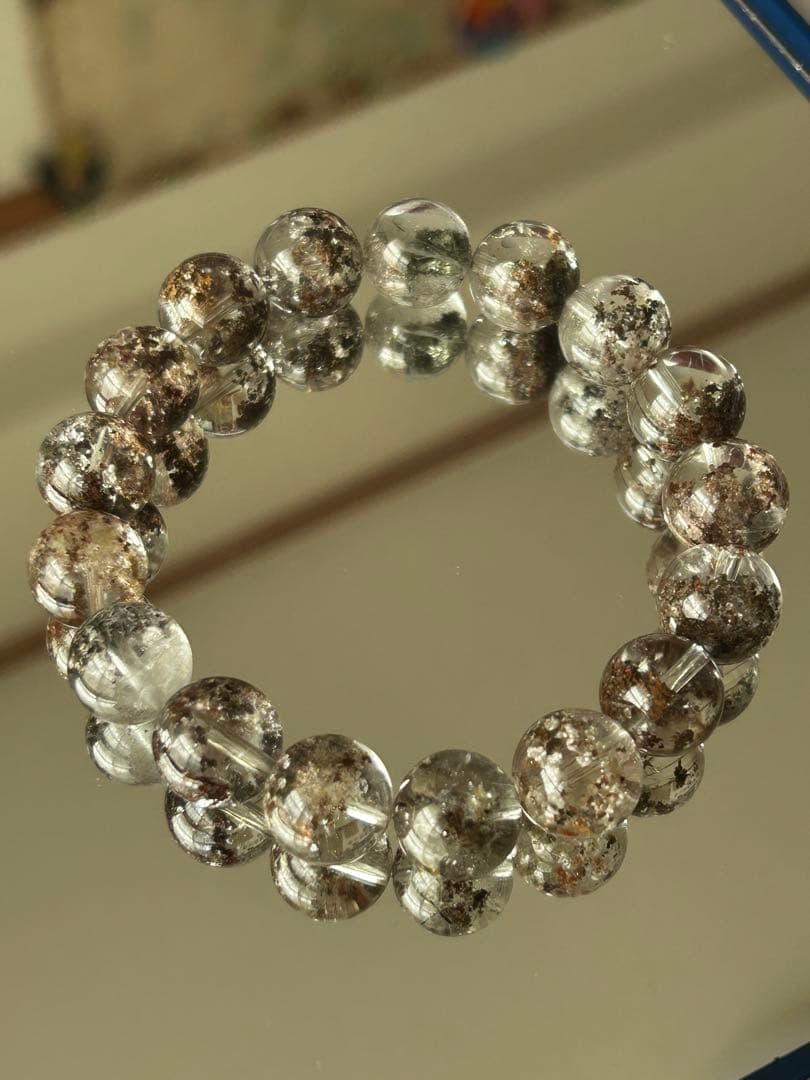 高品質 高透明度 ガーデンクォーツ ブレスレット 12mm玉 内径17cm