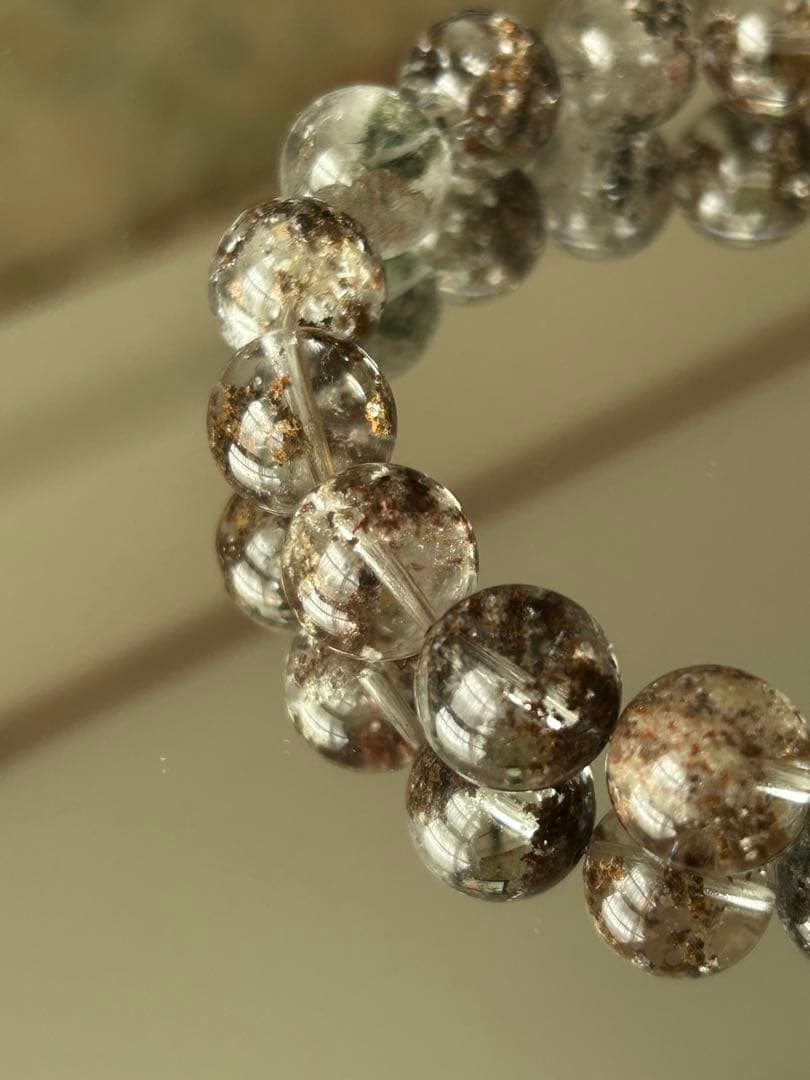 高品質 高透明度 ガーデンクォーツ ブレスレット 12mm玉 内径17cm
