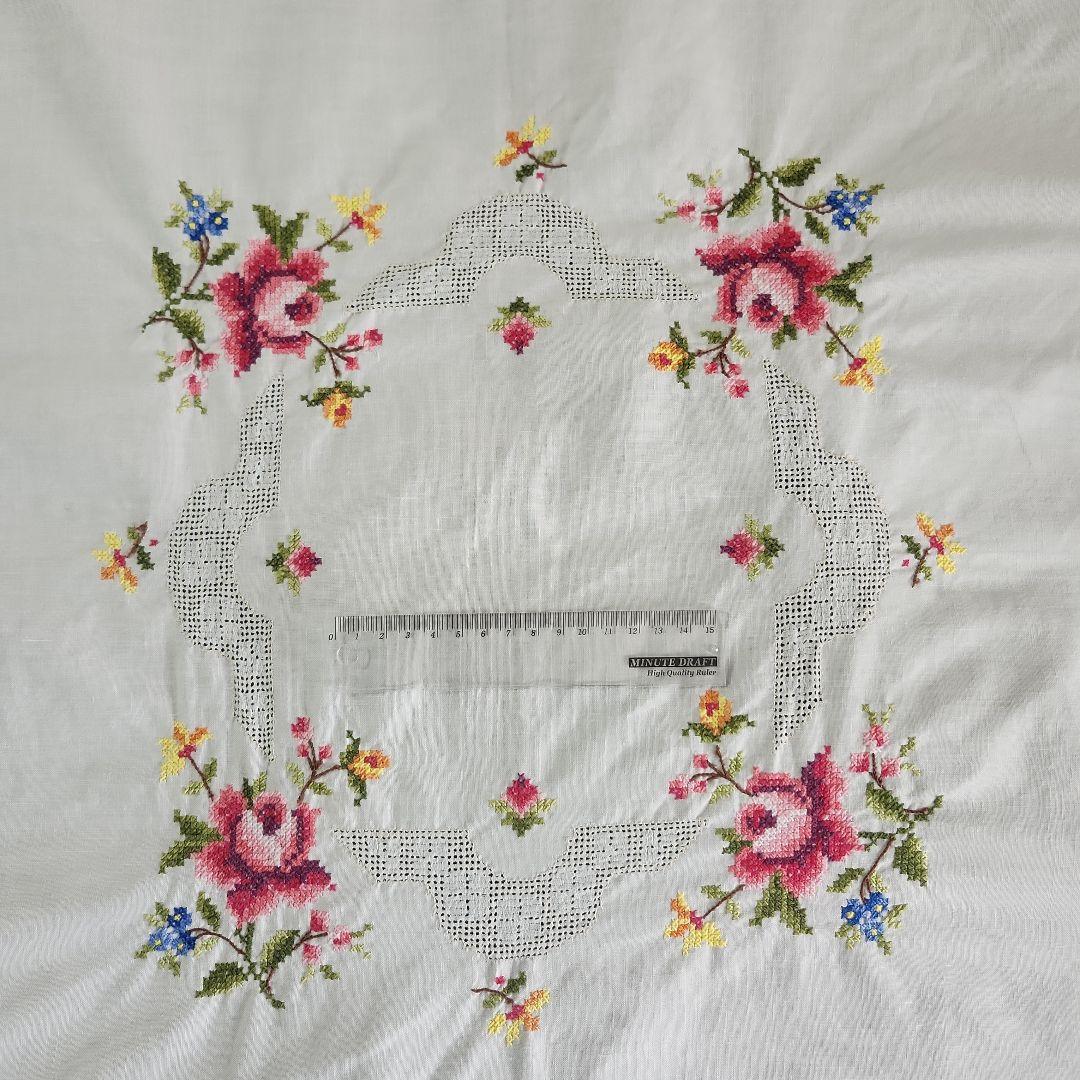 フランスヴィンテージ テーブルクロス　クロスステッチ　刺繍